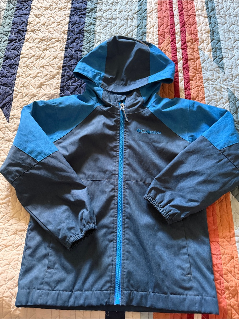 Columbia Kids Two-Tone Blue Hooded Rain Jacket